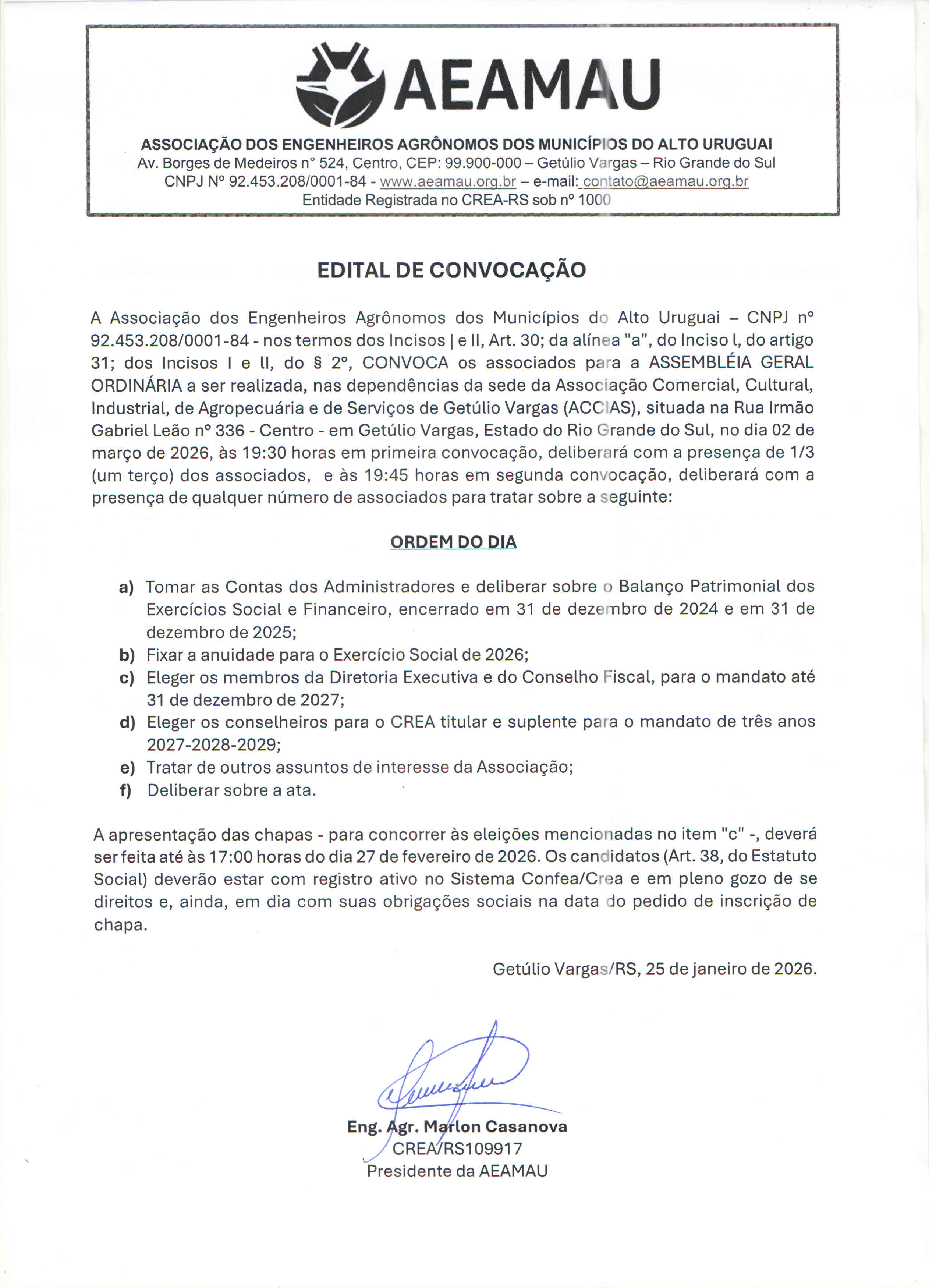 Edital de Convocação AEAMAU